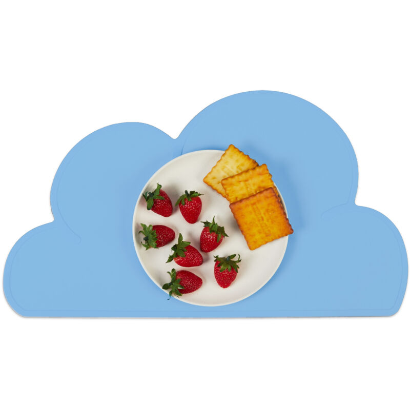 foto del prodotto tovaglietta silicone bambini, tappetino a nuvola antiscivolo per la merenda all asilo lxp 47x26,5 cm, azzurro relaxdays