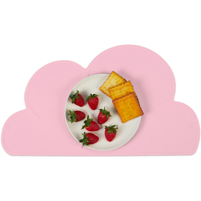 foto del prodotto tovaglietta silicone bambini, tappetino a nuvola antiscivolo per la merenda all asilo lxp 47x26,5 cm, rosa relaxdays