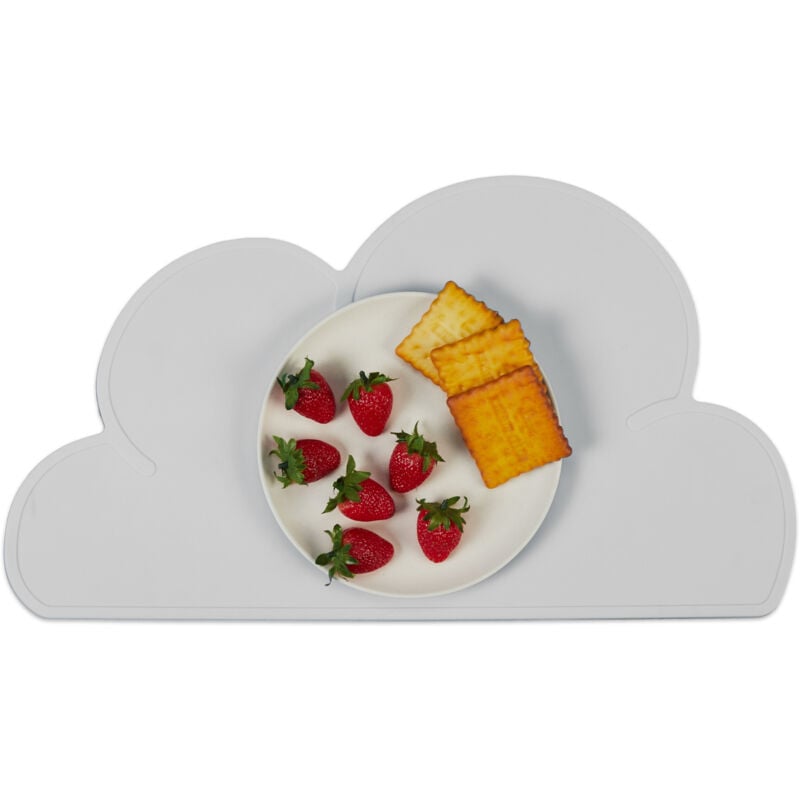 foto del prodotto tovaglietta silicone bambini, tappetino a nuvola antiscivolo per merenda all asilo, 47x26,5 cm, grigio chiaro relaxdays