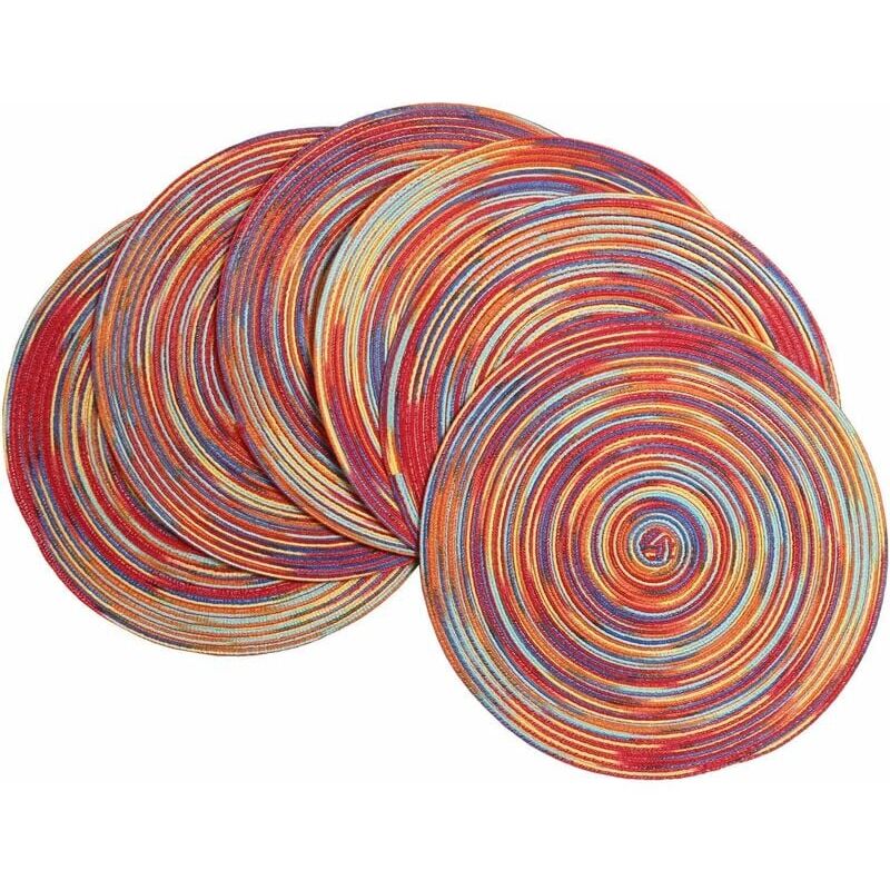 foto del prodotto tovagliette in pp intrecciate, set di 6 tovagliette rotonde lavabili, resistenti al calore, antiscivolo, 15 38 cm