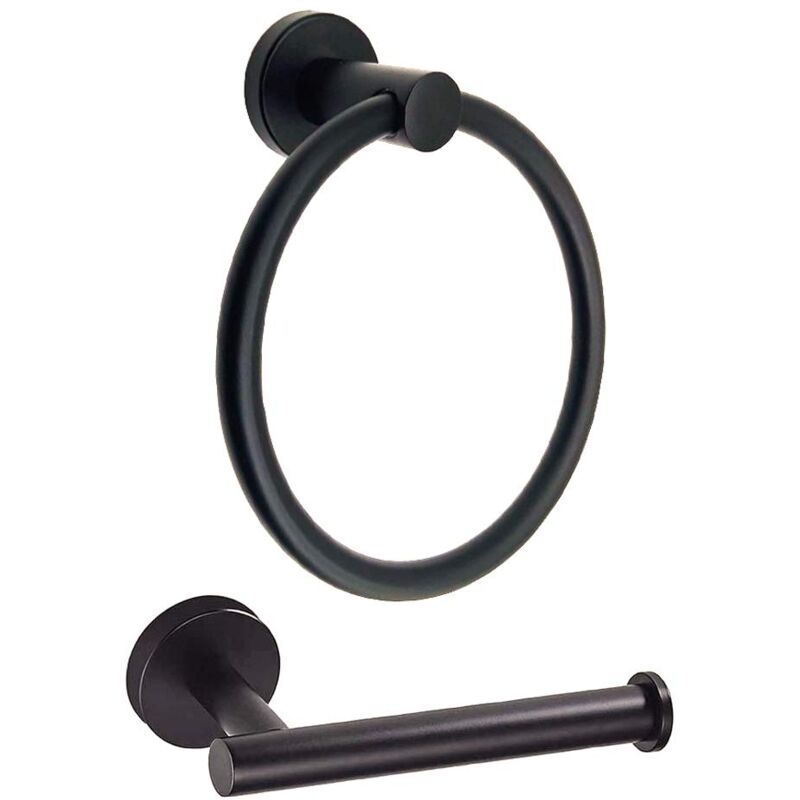 foto del prodotto towel ring and toilet paper holder in black stainless steel, bathroom 2 pieces black