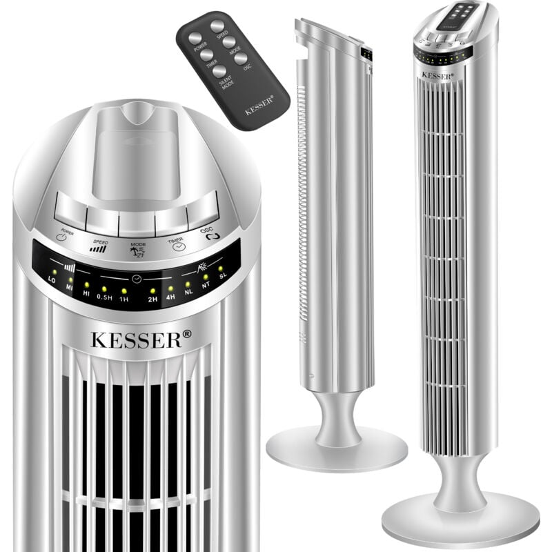foto del prodotto tower fan ventilatore a comando remoto ventilatore a piedistallo con display a led argento kesser