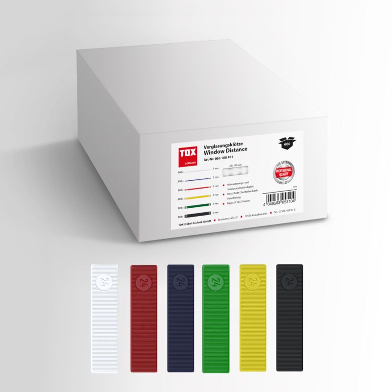 foto del prodotto tox blocchi per la costruzione di finestre 24x100 mm window distance assortimento 1,2,3,4,5,6 mm 600 pz. 