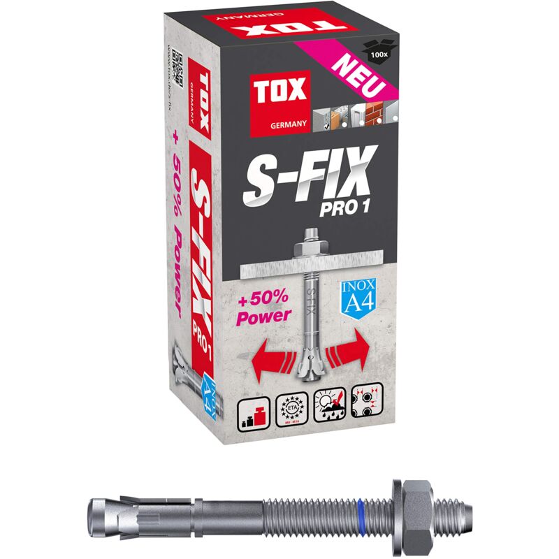 foto del prodotto tox bullone ancoraggio s fix pro 1 a4 m8x75x10mm, 100 pz, 040171071