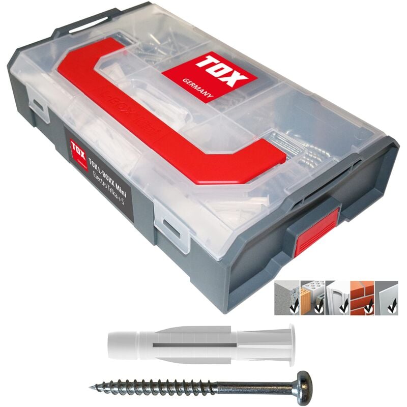 foto del prodotto tox l boxx mini electro trika s, scatola per tasselli, suddivisibile in un massimo di sei scomparti, set di viti per il fissaggio in quasi tutti