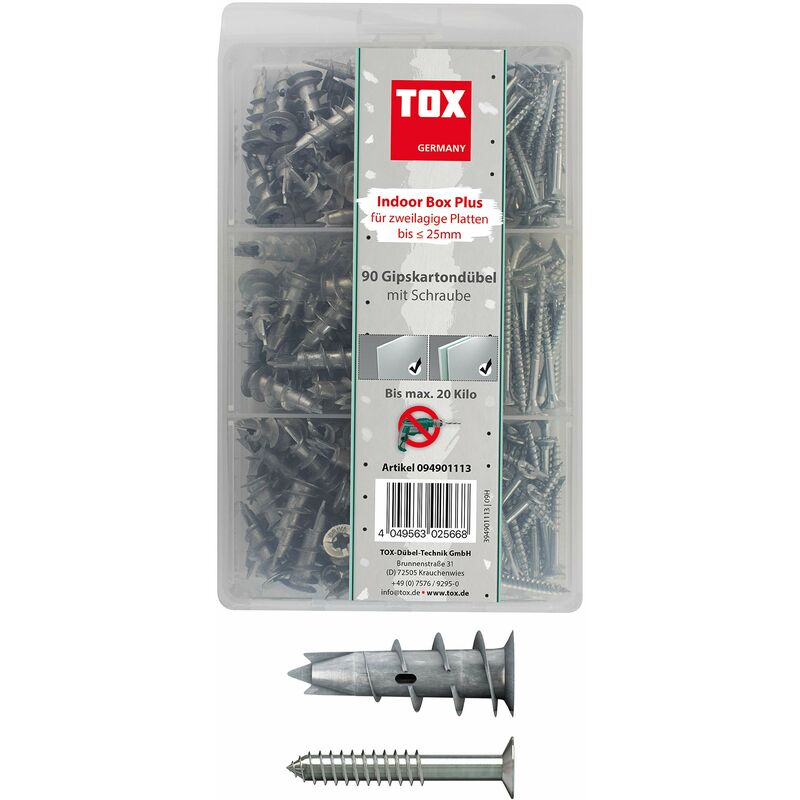 foto del prodotto tox tassello per cartongesso assortimento indoor box plus, 180 pz, 094901113