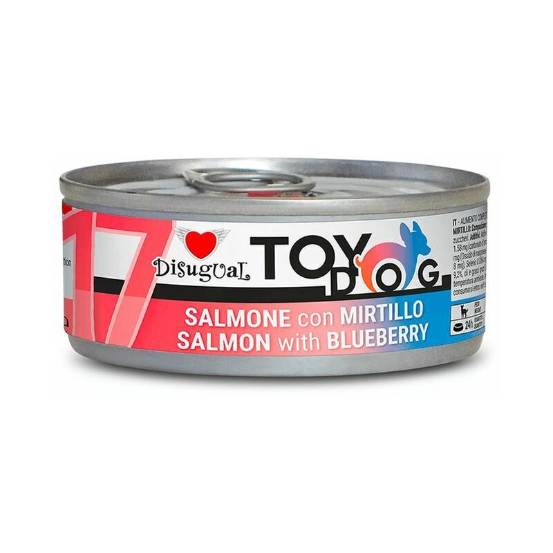 foto del prodotto toy dog frutta lattina 85gr gusto 17 salmone e mirtillo - disugual