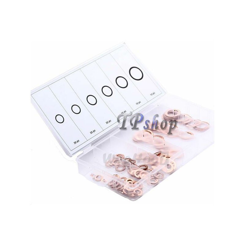 foto del prodotto tp assortimento 110 rondelle in rame kit 110 rondelle in rame assortite 6 misure