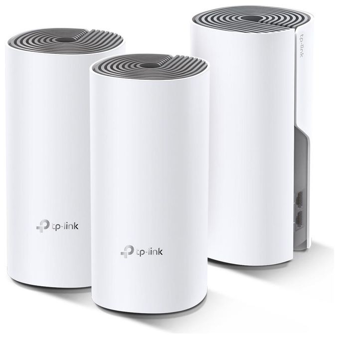 foto del prodotto tp link deco e4 3 pack dual band 2.4 ghz 5 ghz wi fi 5 bianco grigio 2 interno