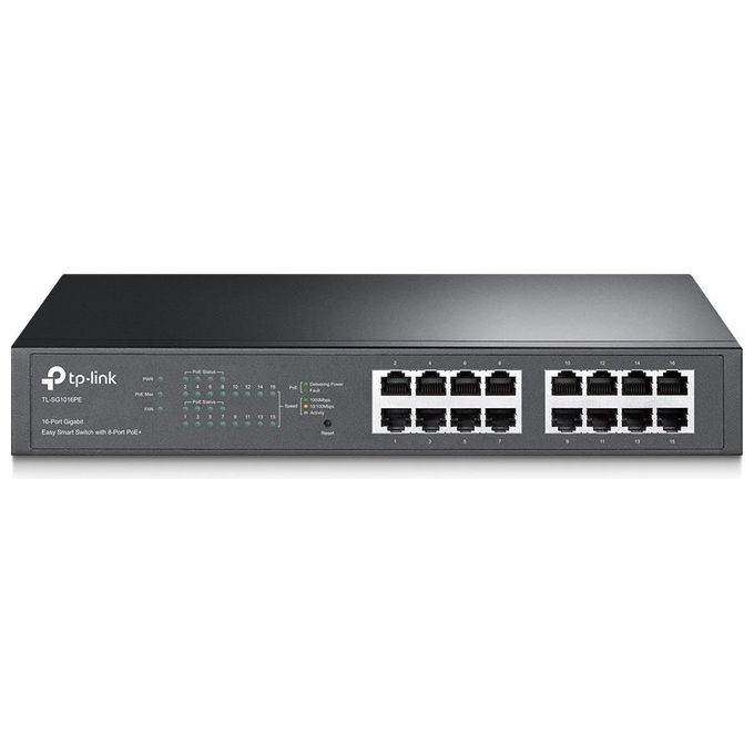 foto del prodotto tp-link easy smart tl-sg1016pe switch intelligente 8 x 10-100-1000 poe 8 x 10-100-1000 desktop, montabile su rack poe 110 w