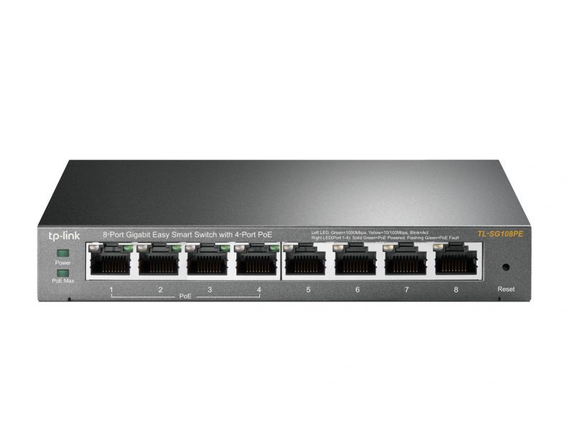foto del prodotto tp link tl sg108pe gestito l2 gigabit ethernet 10 100 1000 supporto power over ethernet poe nero