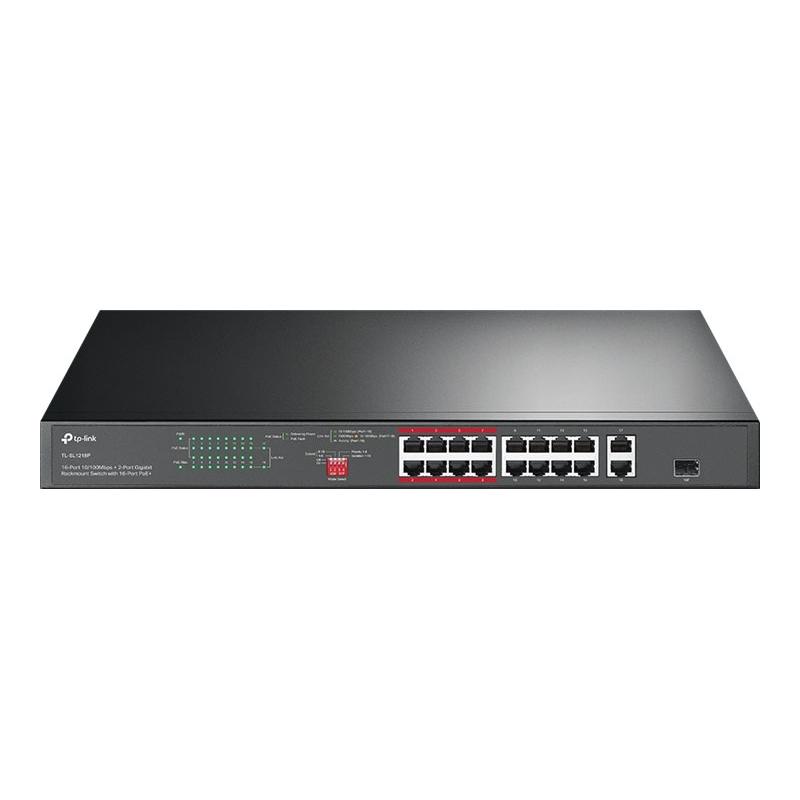 foto del prodotto tp link tl sl1218p switch di rete non gestito gigabit ethernet 10 100 1000 supporto power over ethernet poe 1u nero