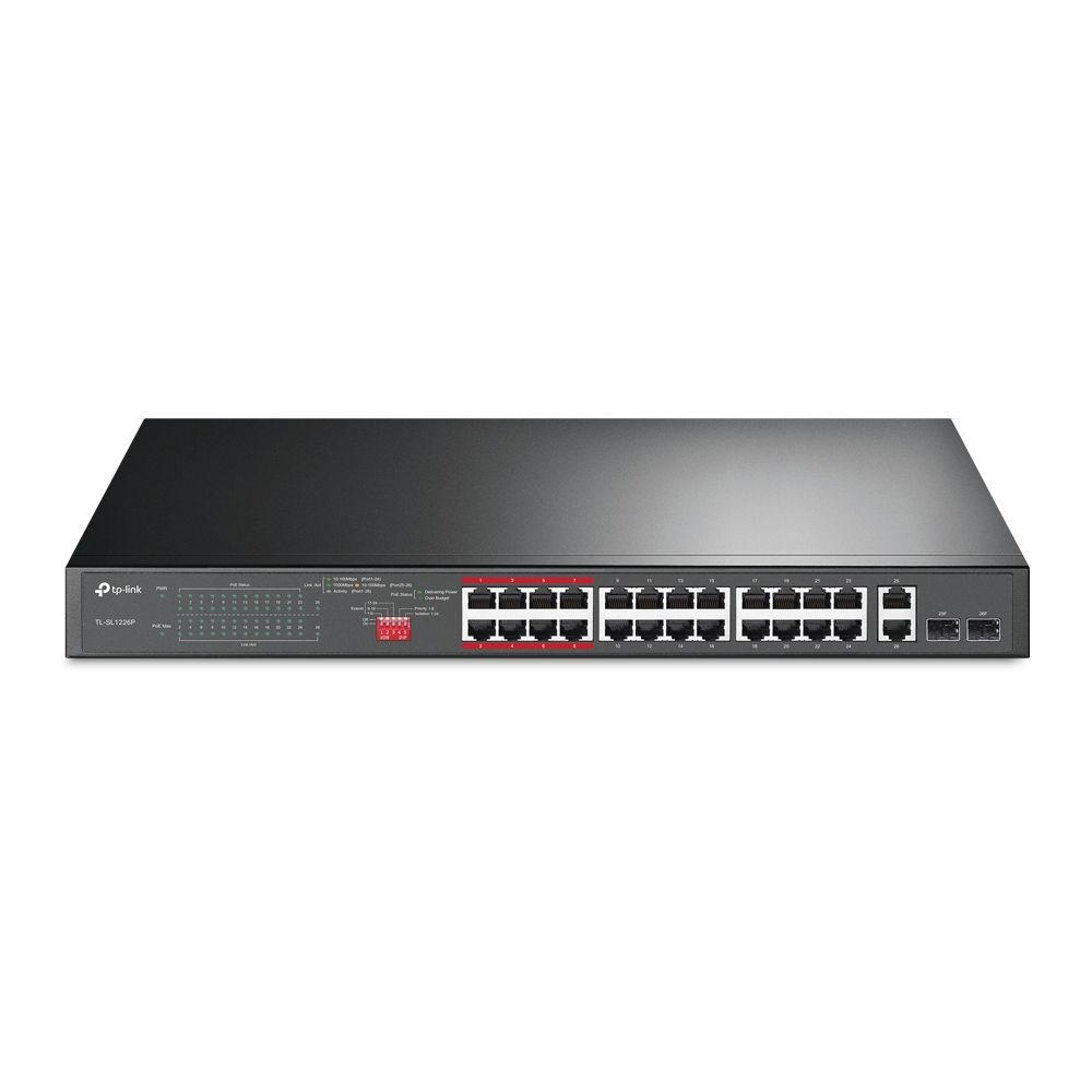 foto del prodotto tp link tl sl1226p switch di rete non gestito gigabit ethernet 10 100 1000 supporto power over ethernet poe 1u grigio