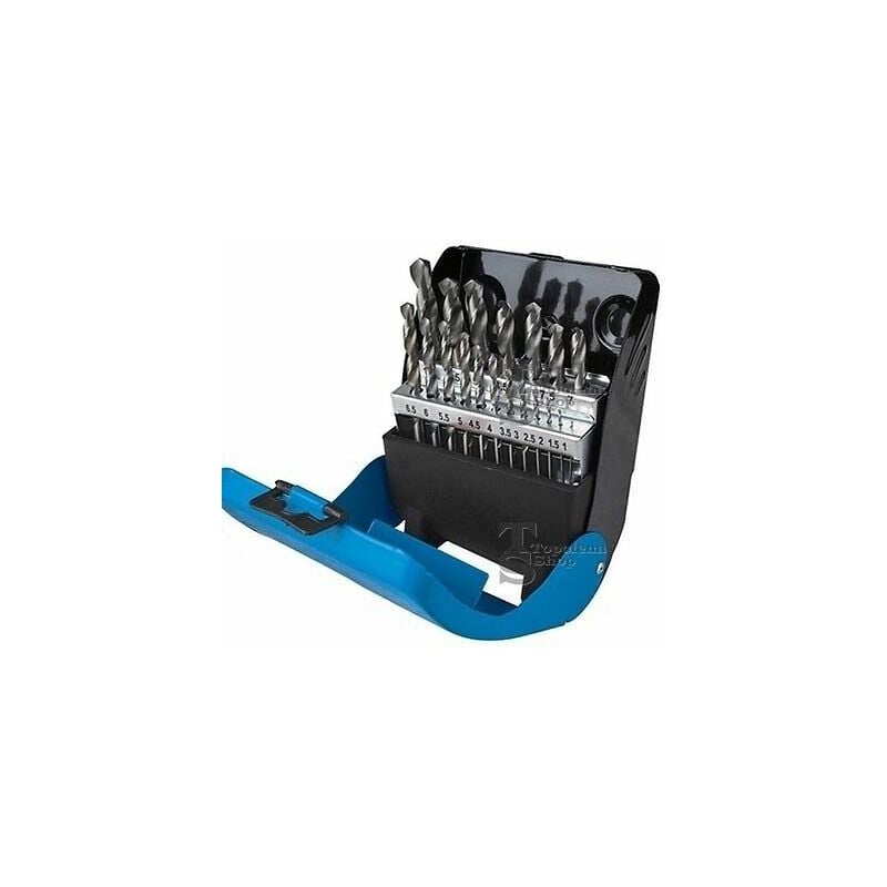 foto del prodotto tp set 19 punte per trapano in titanio kit punte ferro misure 1 a 10 cm custodia