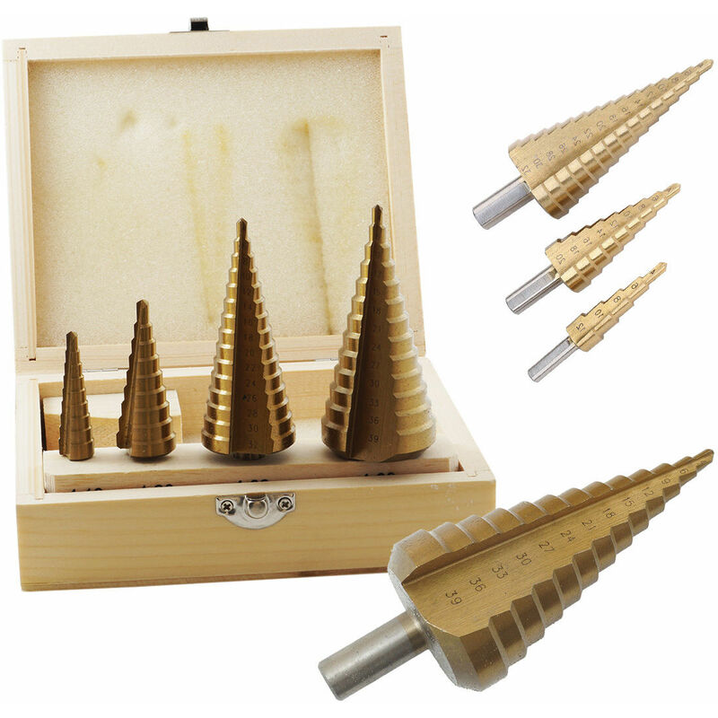 foto del prodotto tp set 4 punte frese coniche a scalino gradini allarga fori 4 39 mm