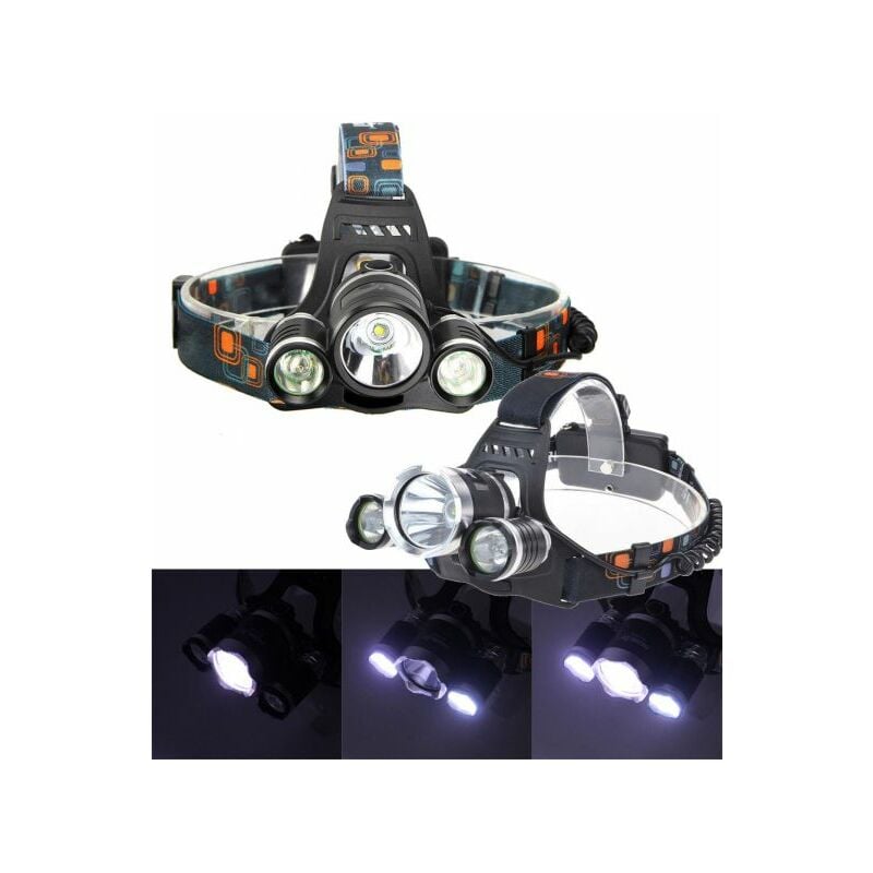 foto del prodotto tp torcia lampada frontale led ricaricabile 3 led 5000 lumen cree t6 r5 rj3000