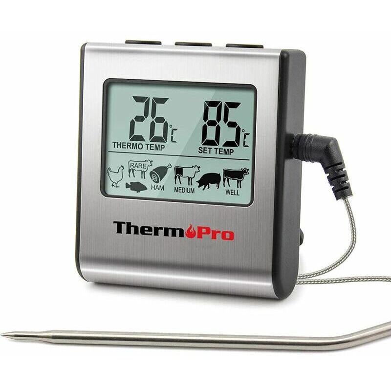 foto del prodotto tp16 termometro digitale per la cottura della carne con ampio display lcd per forno affumicatore, termometro per barbecue, con timer e sonda di
