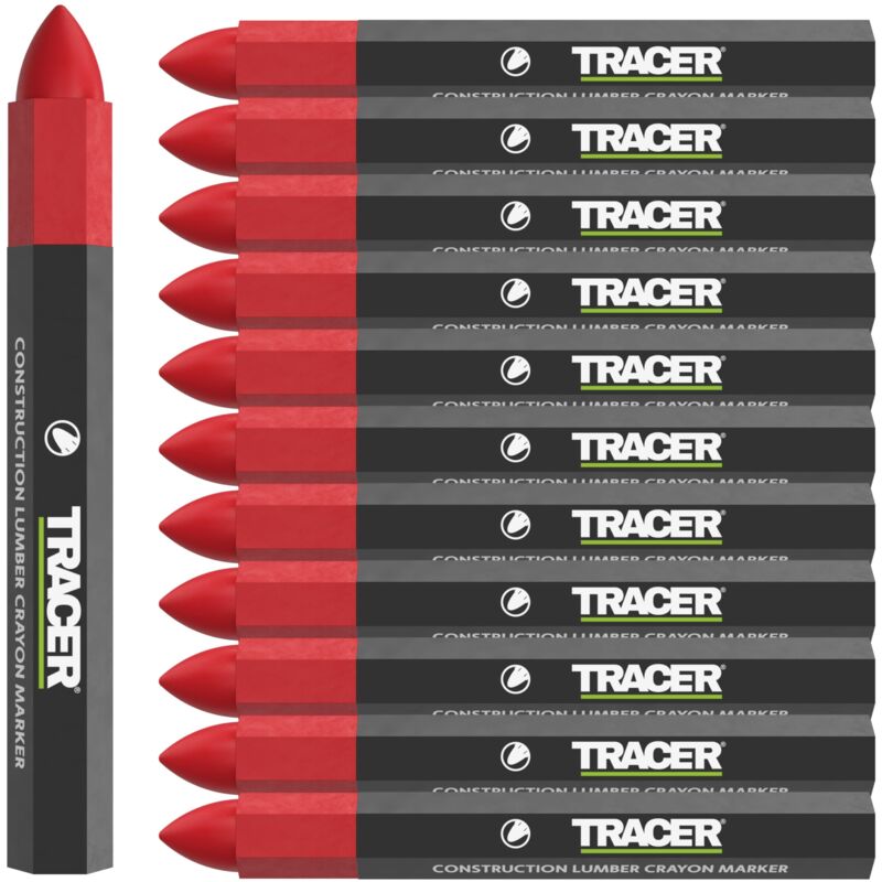foto del prodotto tracer construction lumber - pennarelli a pastello, confezione da 12 pezzi, colore rosso, 12 pastelli per marcatura su più superfici
