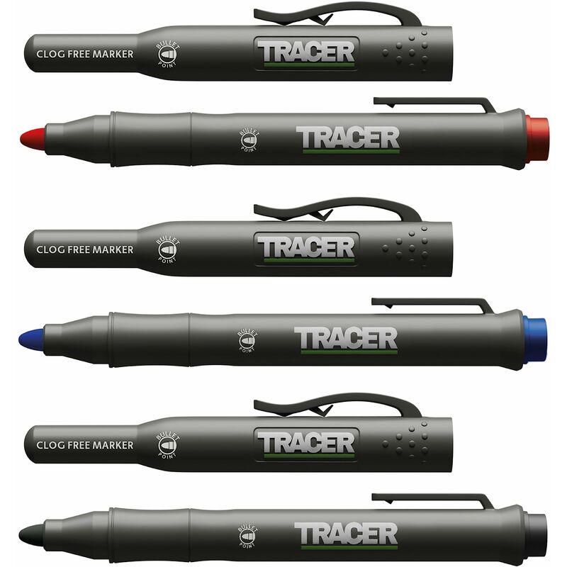 foto del prodotto tracer kit di marcatori per costruzione senza zoccoli con fondina pennarelli multiuso perfetti per superfici lucide e polverose nero, blu e