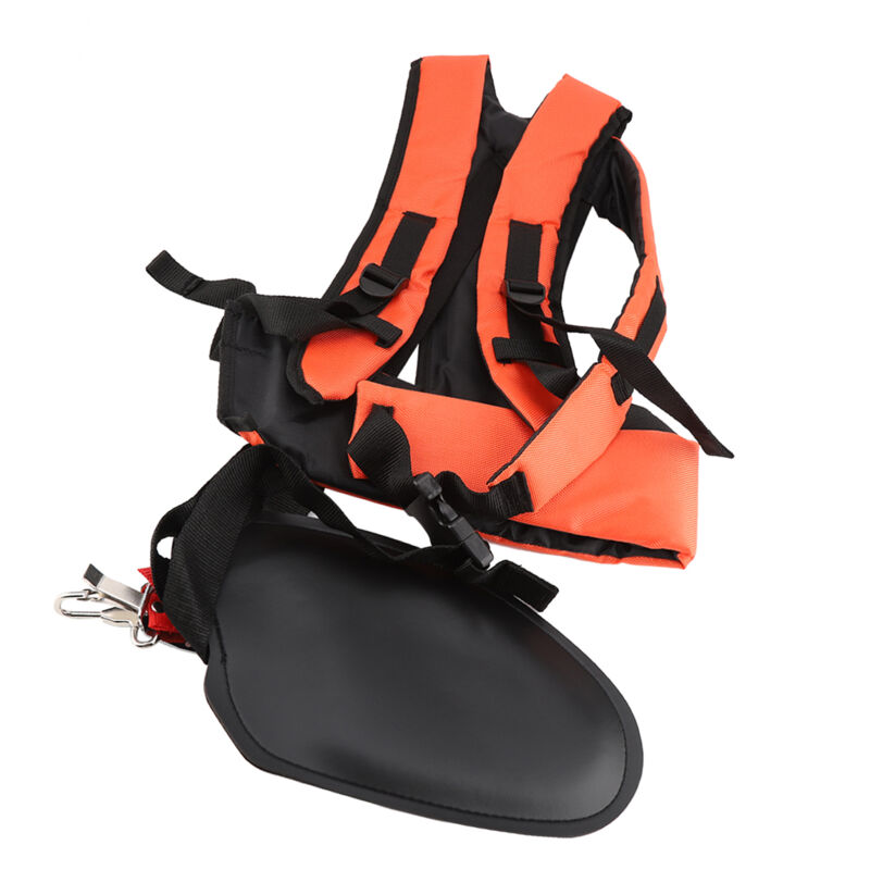 foto del prodotto tracolla topincn, tracolla per tagliabordi doppia spalla a y cintura in nylon imbottita per tosaerba imbracatura colore nero arancione accessori per