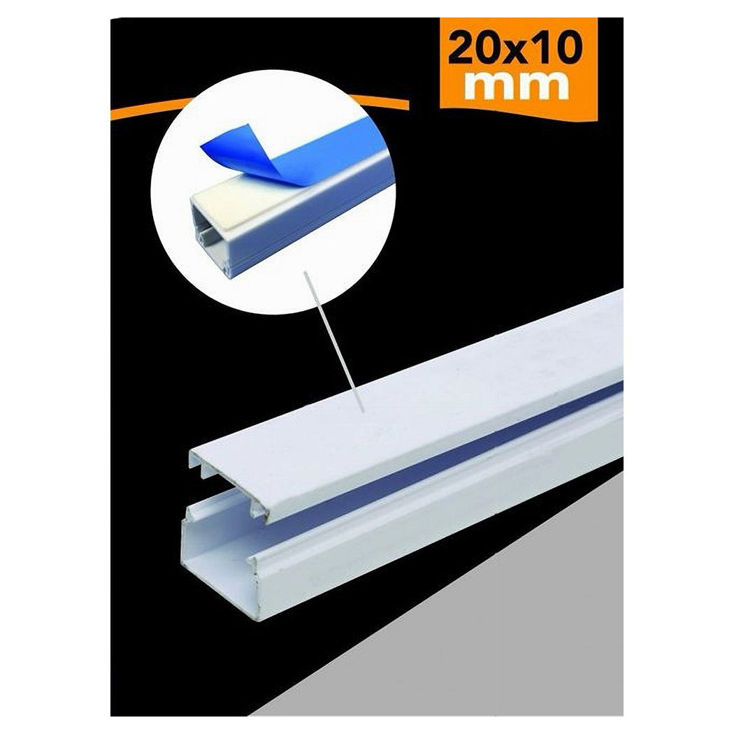 foto del prodotto trade shop 10 pz profili passacavi canalina con biadesivo in pvc colore bianco 2 mt 20x10mm 