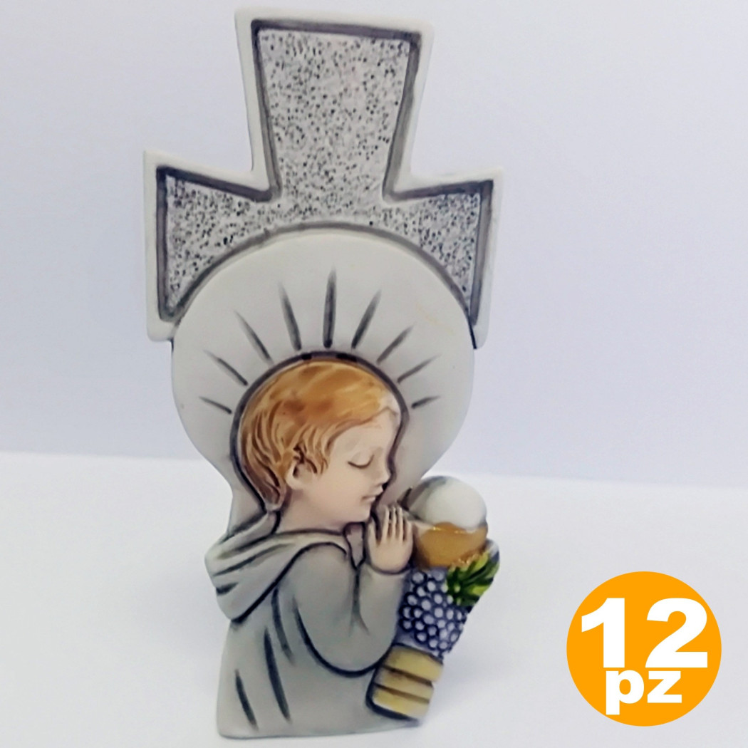 foto del prodotto trade shop 12 bomboniere croce comunione bambino eucarestia bianco ceramica soprammobile 