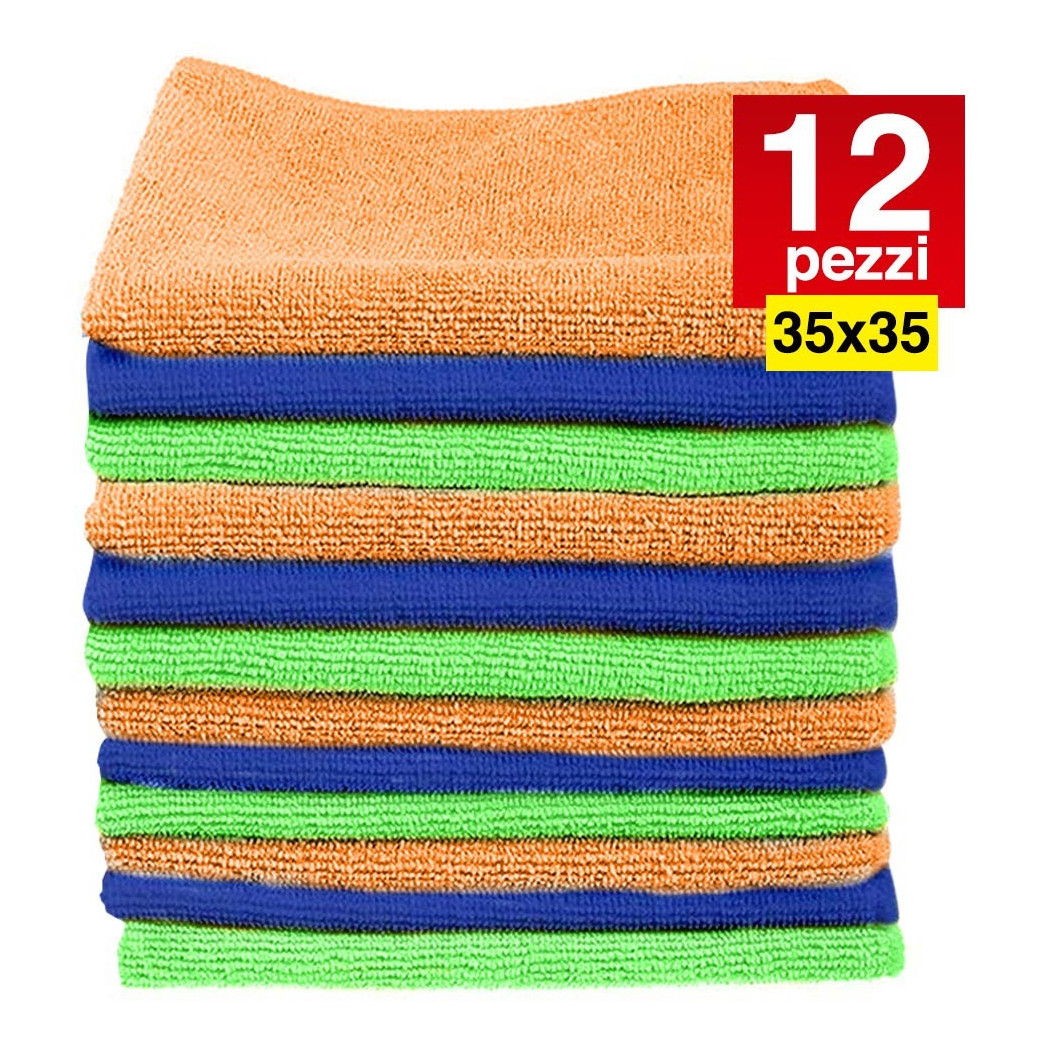 foto del prodotto trade shop 12 panni microfibra 35 x 35 cm panno pulizia multiuso lavaggio auto asciugamano 
