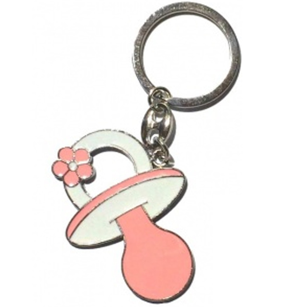foto del prodotto trade shop 12 portachiavi bomboniere per battesimo nascita ciuccio in metallo bambina rosa 