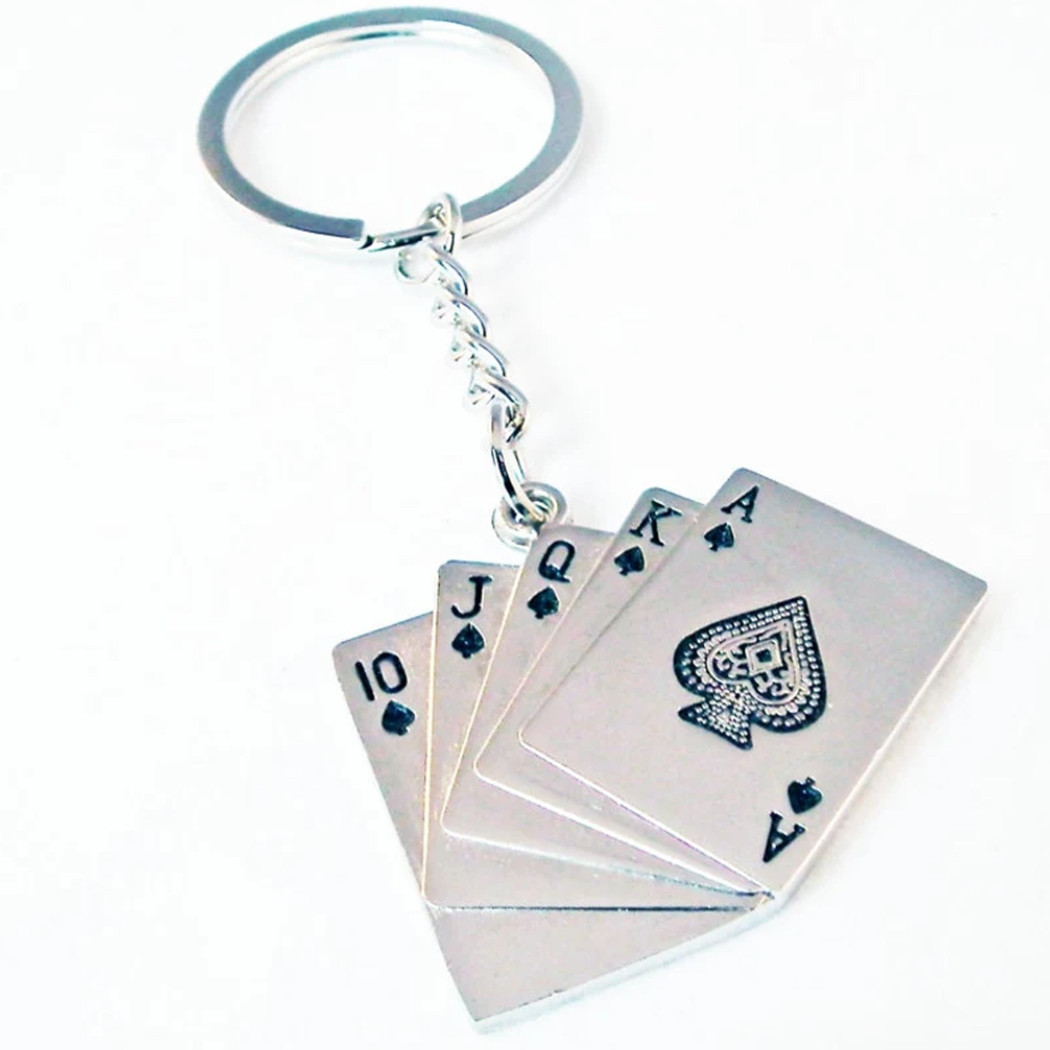 foto del prodotto trade shop 12 portachiavi porta chiave bomboniere segnaposto con carte da gioco poker royal 