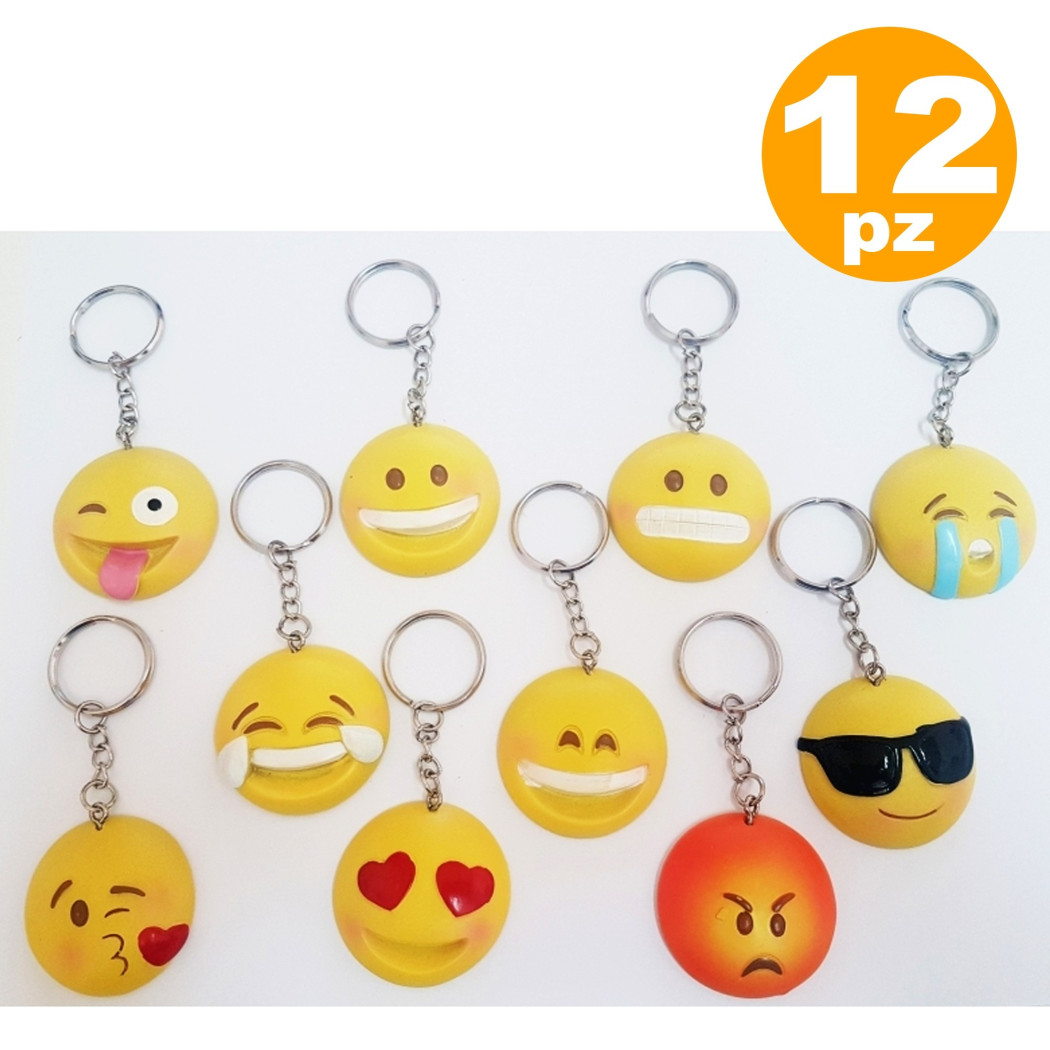 foto del prodotto trade shop 12 pz bomboniera faccine emoki emoticon ceramica portachiavi compleanno 18 anni 