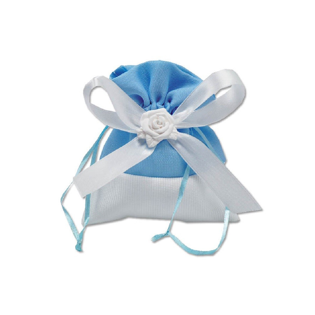 foto del prodotto trade shop 12 sacchetti stoffa porta confetti rosa bianca matrimonio battesimo bomboniera celeste