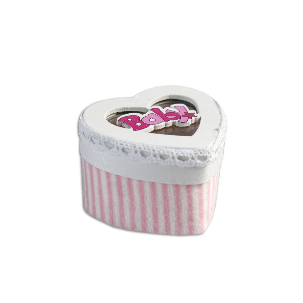 foto del prodotto trade shop 12 scatolina in tessuto portaconfetti a forma di cuore bomboniera nascita bimba rosa 