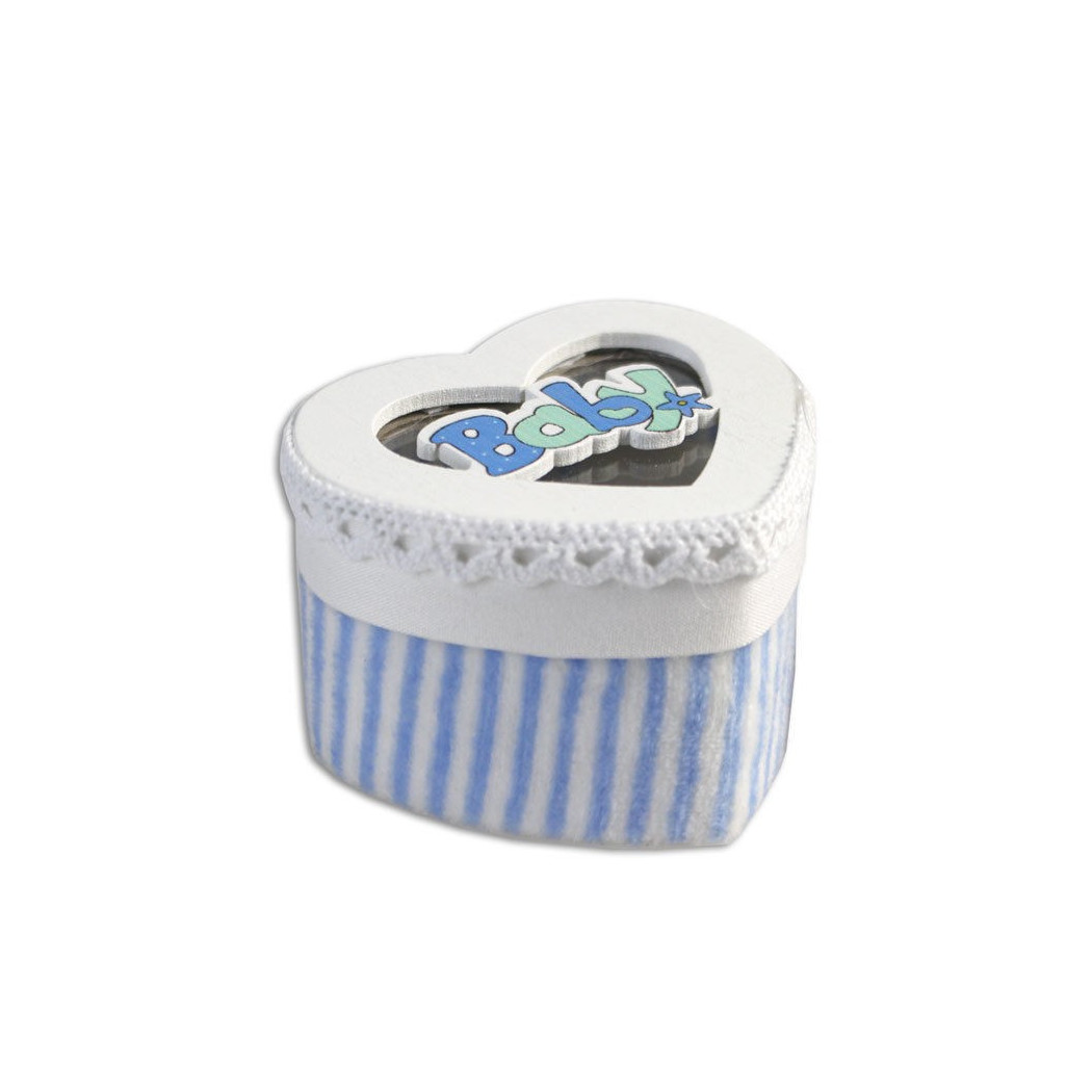 foto del prodotto trade shop 12 scatolina porta confetti a forma di cuore bomboniera nascita bimbo azzurro 