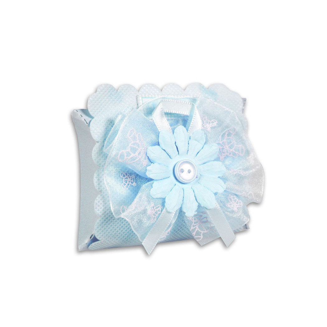 foto del prodotto trade shop 12 scatolina porta confetti con fiore bomboniera nascita battesimo bimbo azzurro 