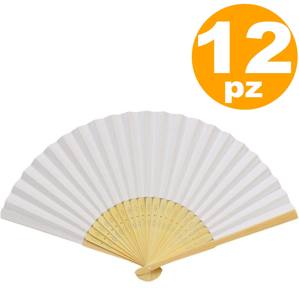 foto del prodotto trade shop 12 ventagli ventaglio bianchi bianco bambu 39 segnaposto ricevimento matrimonio 