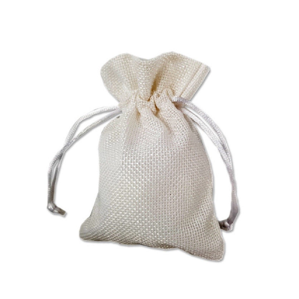 foto del prodotto trade shop 12 x sacchetti stoffa porta confetti matrimonio nascita battesimo bomboniera bianco