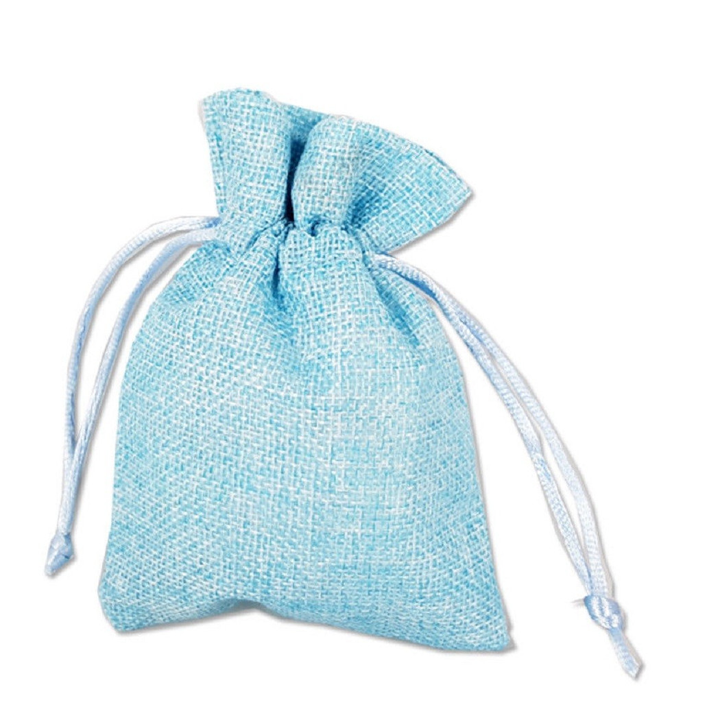 foto del prodotto trade shop 12 x sacchetti stoffa porta confetti matrimonio nascita battesimo bomboniera celeste