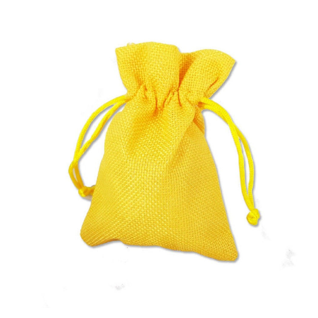 foto del prodotto trade shop 12 x sacchetti stoffa porta confetti matrimonio nascita battesimo bomboniera giallo