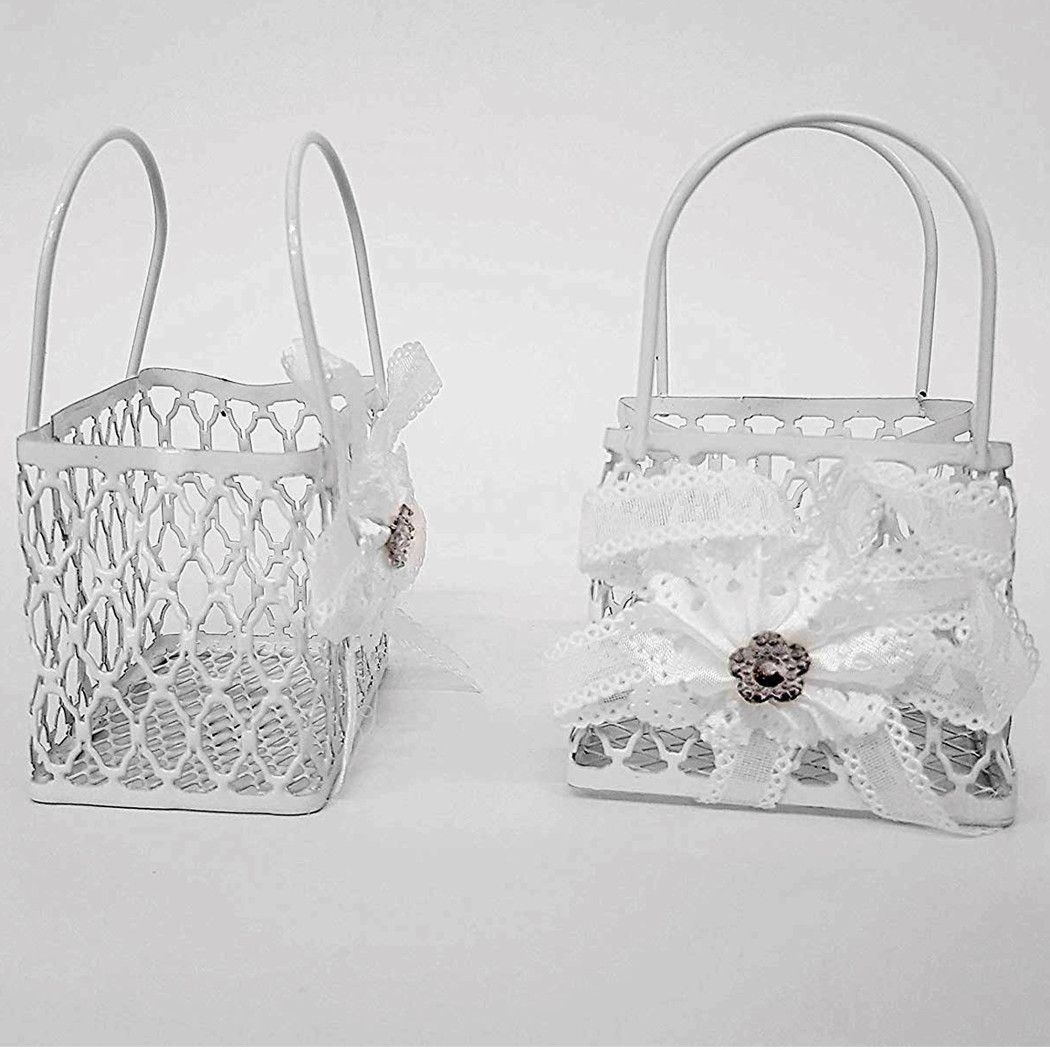 foto del prodotto trade shop 12pz bomboniera sacchetto shoppers metallo bianco portaconfetti matrimoni promessa 
