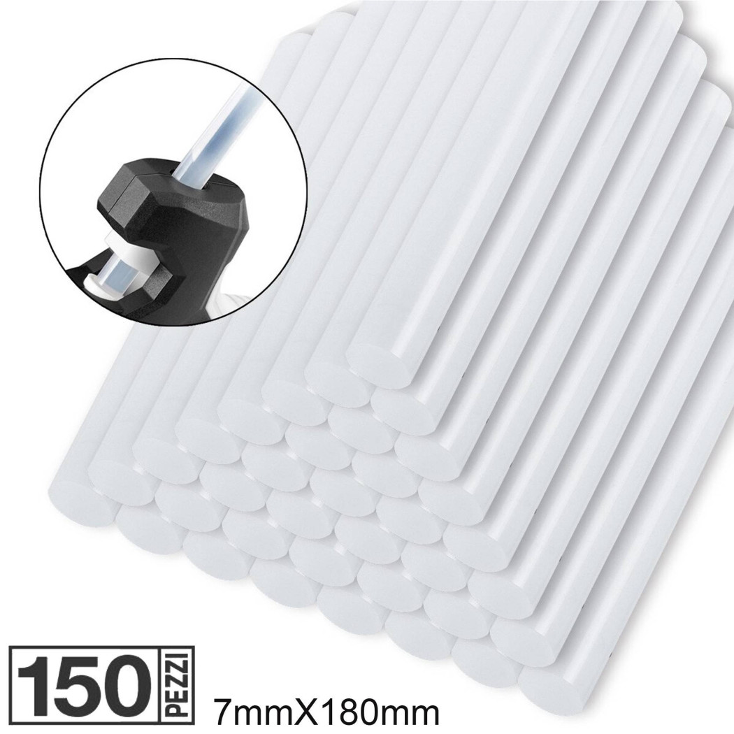 foto del prodotto trade shop 150 stick per pistola colla a caldo bastoncini diam. 7mm per 18cm termofusibile 