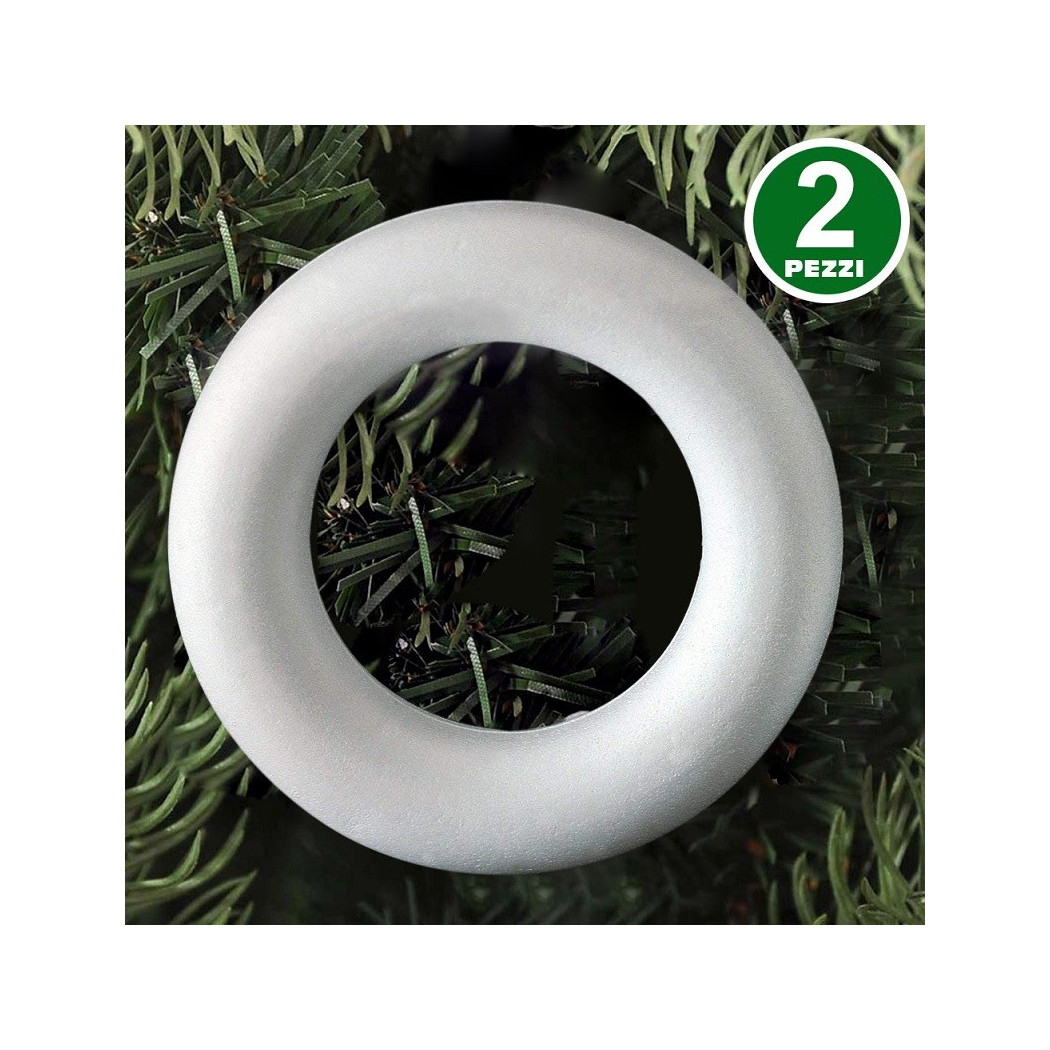 foto del prodotto trade shop 2 anelli cerchi polistirolo 19cm bianchi decorazioni natalizie addobbi natale 