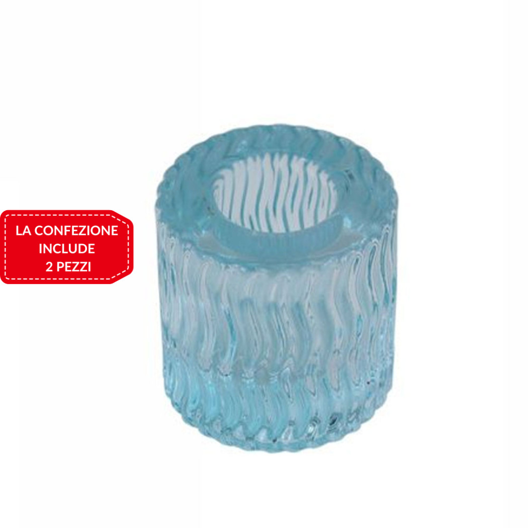 foto del prodotto trade shop 2 porta candela lanterna rotondo bomboniera matrimonio decorazione tea light 5x5 celeste