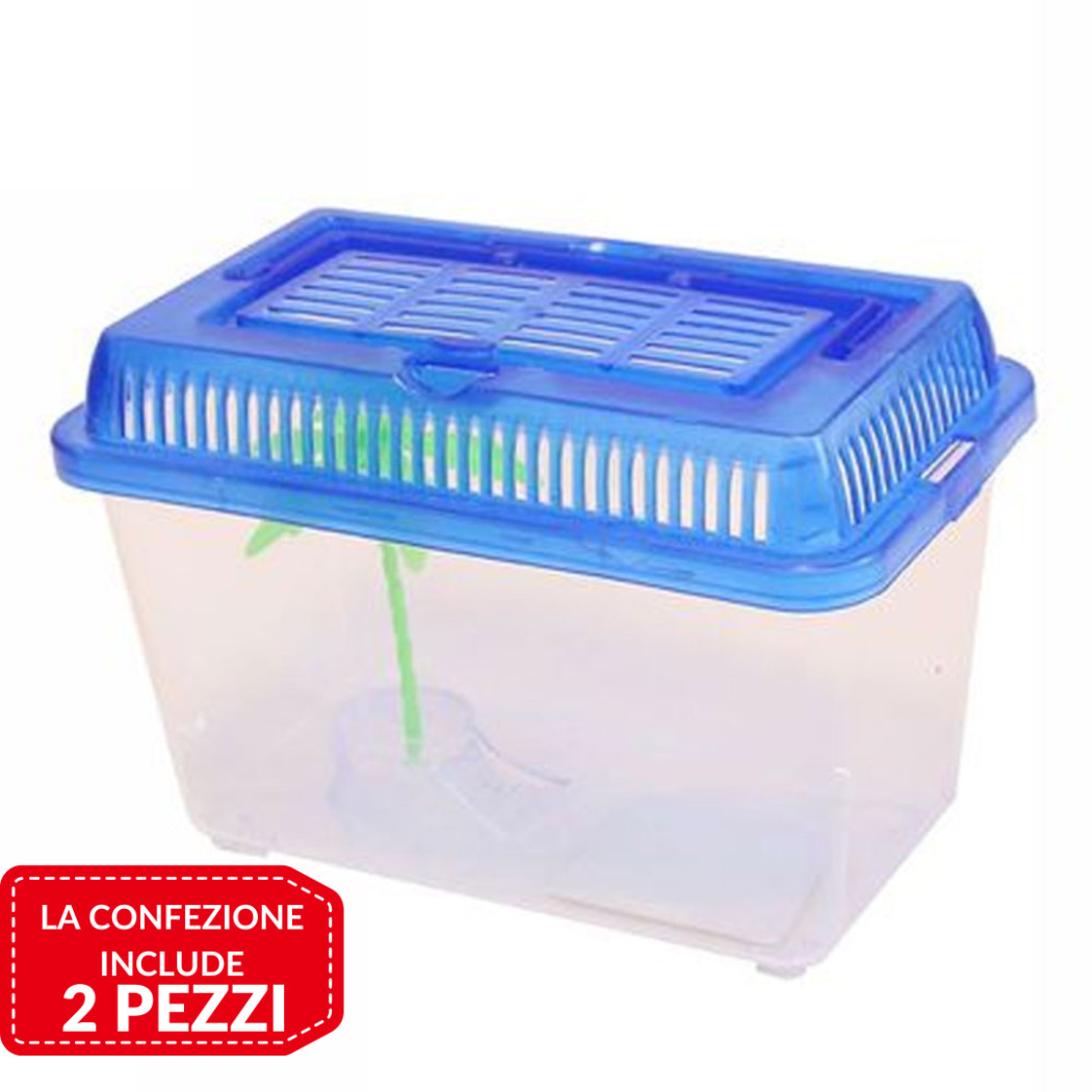 foto del prodotto trade shop 2 pz acquario vaschetta pesci tartarughe coperchio maniglia presa aria 16x9.5x12 
