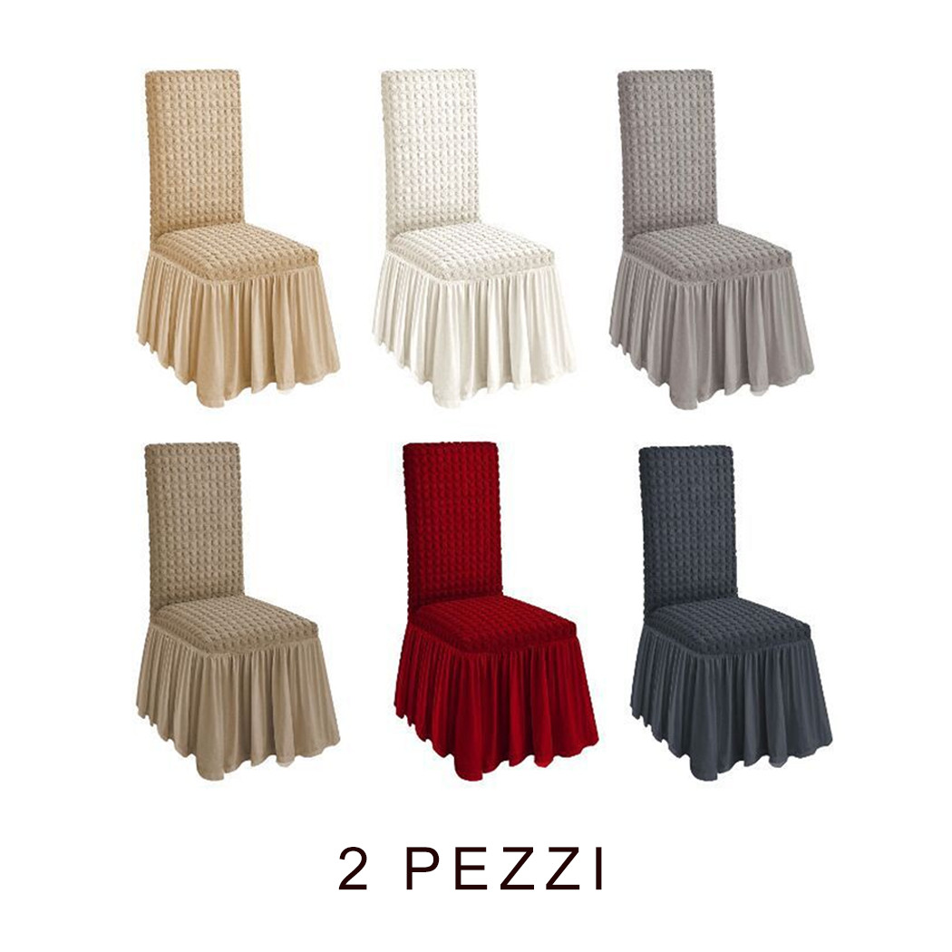 foto del prodotto trade shop 2 pz coprisedia con volant schienale sedia tessuto bubble vari colori lavabile 