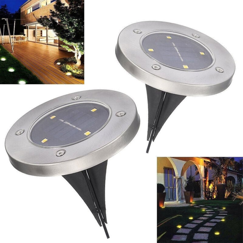 foto del prodotto trade shop 2 x lampada luce led solare disk lights esterno giardino waterproof segna passo 