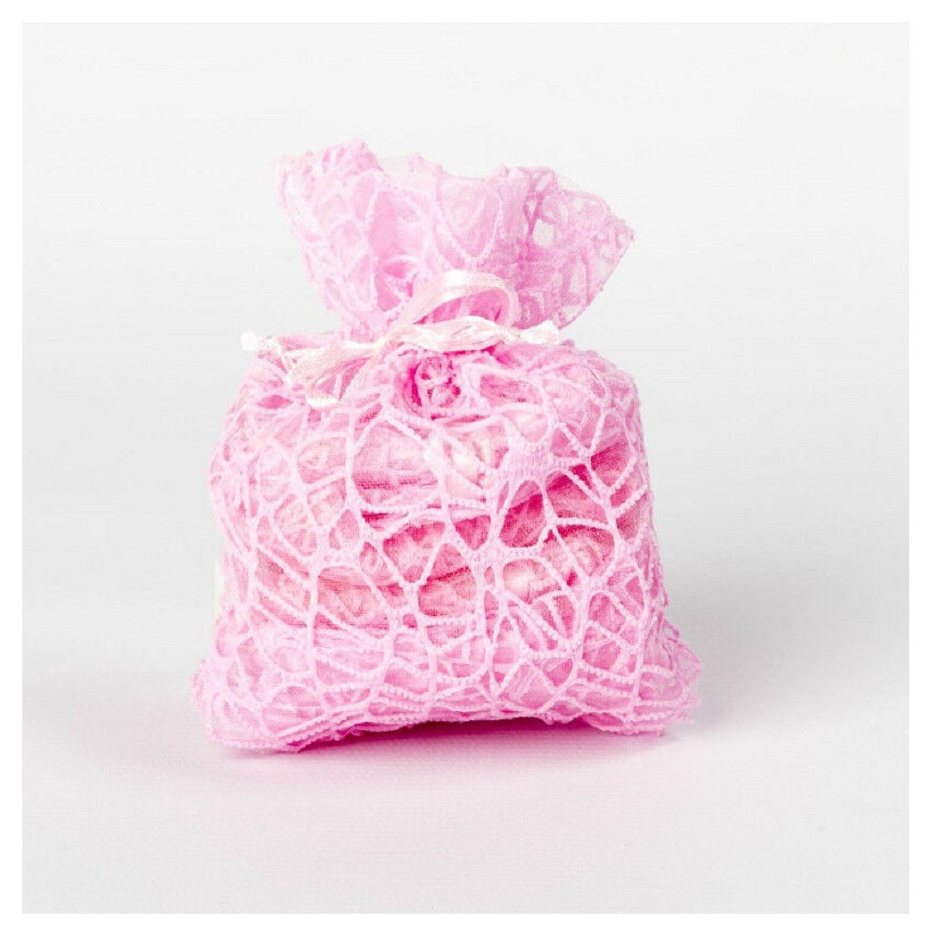 foto del prodotto trade shop 24 pz. sacchetti rete organza porta confetti matrimonio battesimo bomboniera rosa