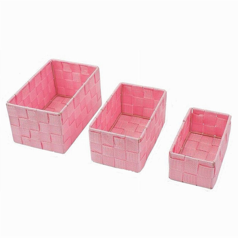 foto del prodotto trade shop 3 cestini tessuto scatole organizer bagno porta oggetti bagnoschiuma rosa 79053 
