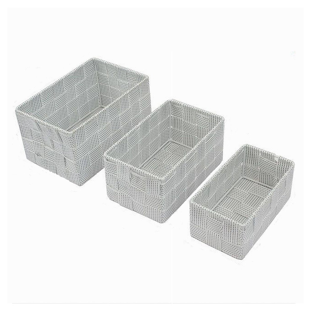 foto del prodotto trade shop 3 cestini tessuto scatole organizer bagno portaoggetti makeup grigi chiaro 79048 