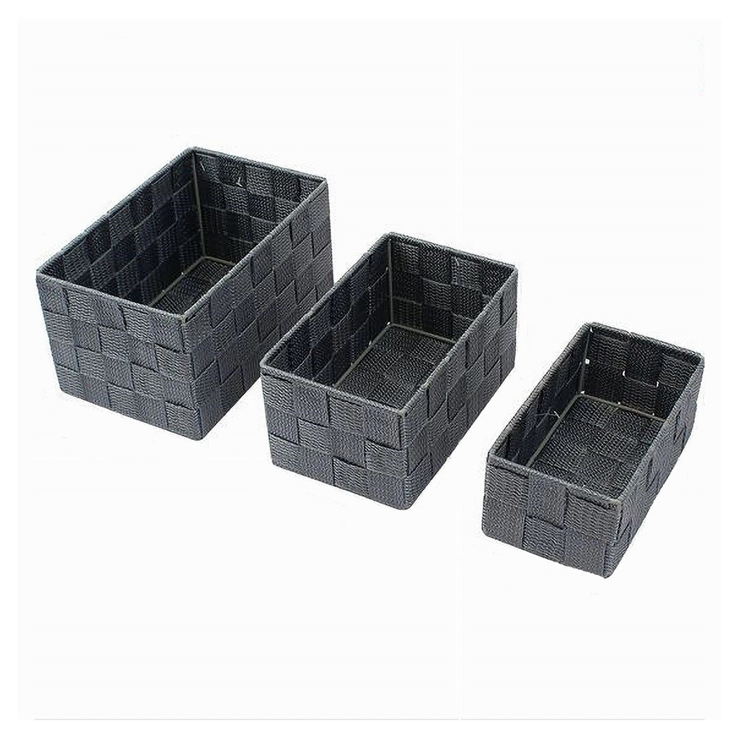 foto del prodotto trade shop 3 cestini tessuto scatole organizer bagno portaoggetti makeup grigio scuro 79050 