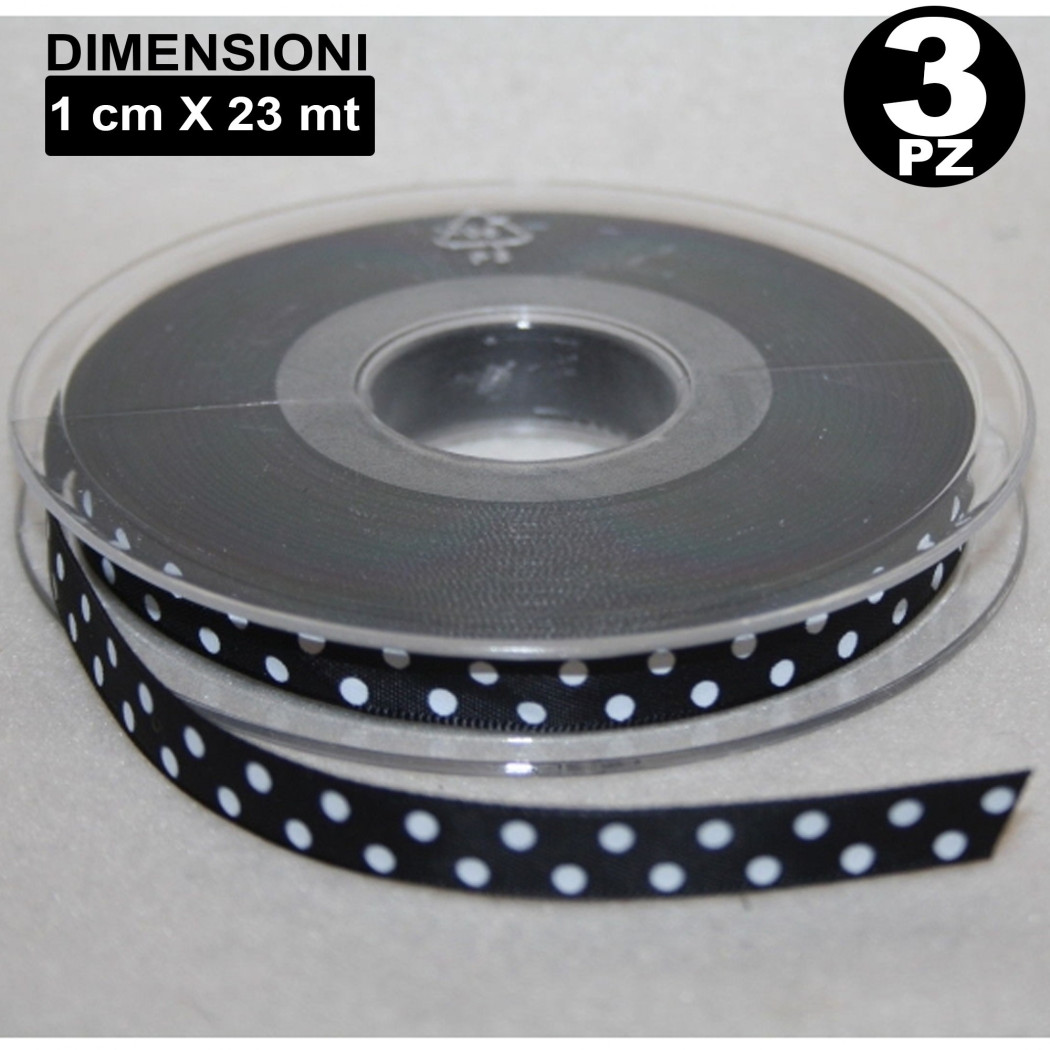 foto del prodotto trade shop 3 rotoli nastro bianco pois bomboniera organza raso bobina decorazioni decoupage 